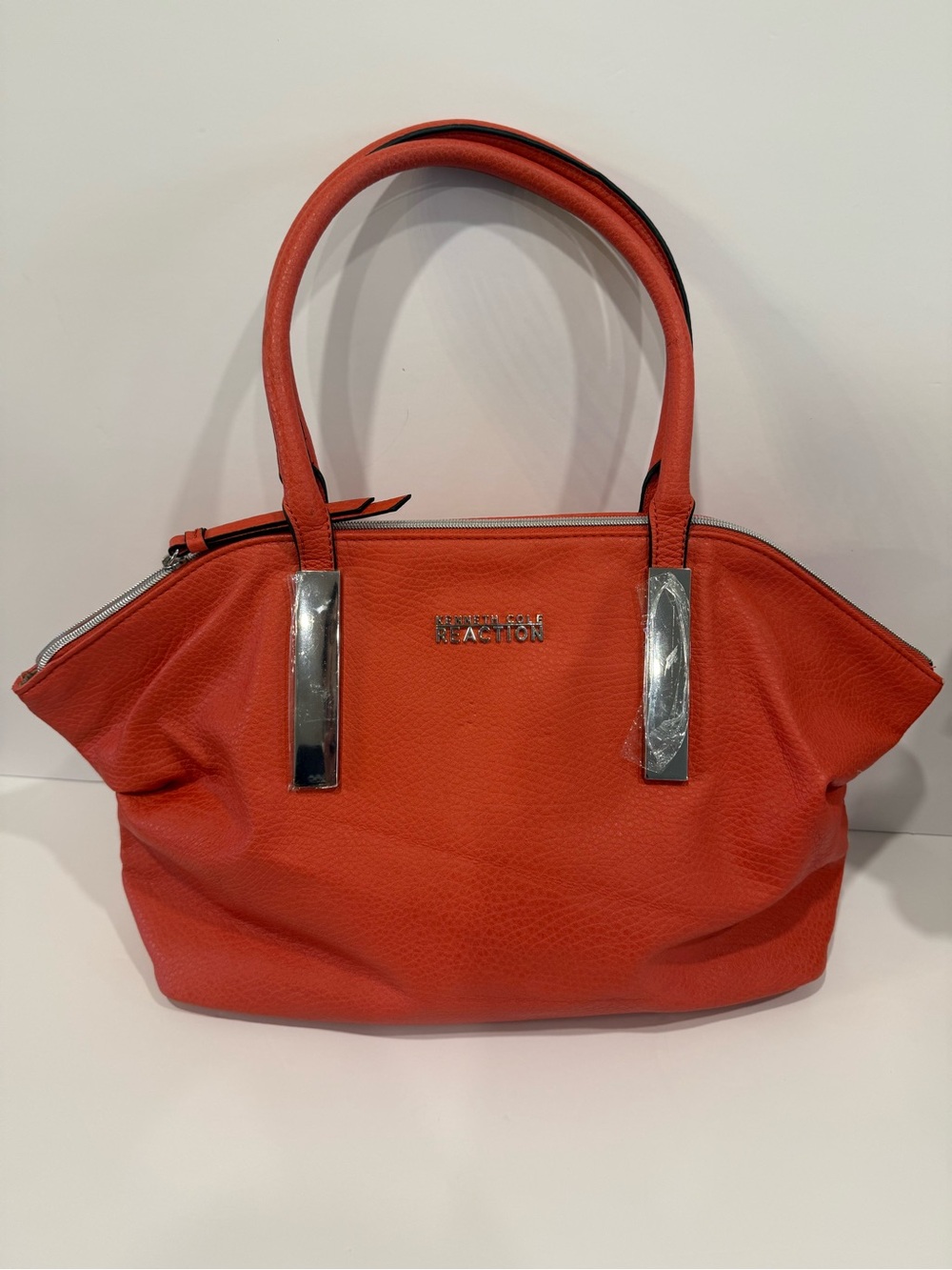 Kenneth Cole Reaction Coral Orange Pebbled Leather Shoulder Bag Tote
